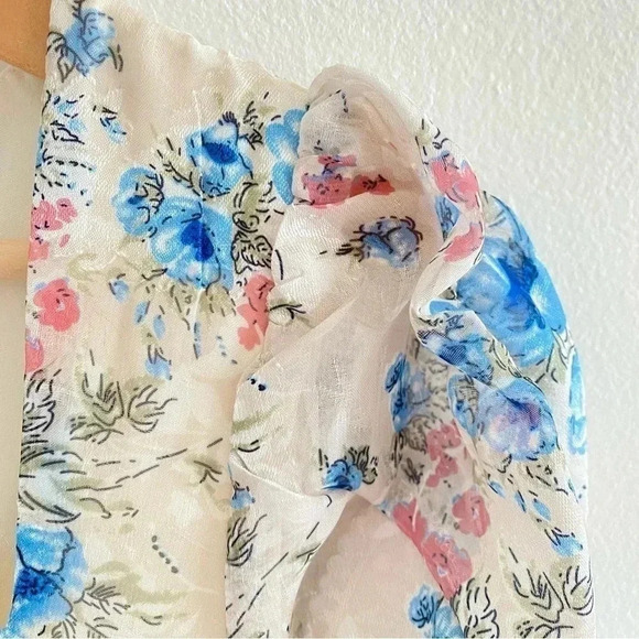 LULU'S Lovely Type Ivory Floral Print Puff Sleeve A-Line Mini Dress Sz Medium - Picture 7 of 13